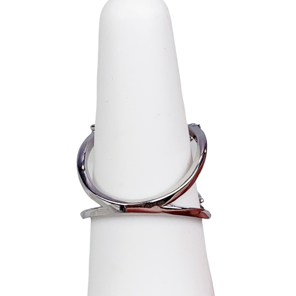 Silver Emerald Diamond Baguette Cubic Zirconia X Shape Ring Size 7 Size 8 - Picture 9 of 17